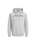 Jack & Jones Mens hooded sweatshirt - Light Grey Cotton - Size X-Large