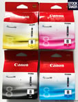 Genuine Canon CLI-8 Ink Cartridges Black Cyan Magenta Yellow 4-Pack VAT Invoice