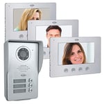 ELRO Interphone vidéo 3 familles Doorbell DV477W3 avec écran 3 couleurs, caméra avec vision nocturne, technologie 4 fils, 16 sonneries, gris, taille unique