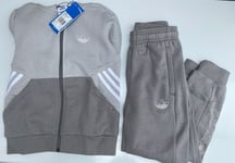 Adidas Originals Kids Full Tracksuit Set Hoodie Joggers Grey Size Age 6-7 Years