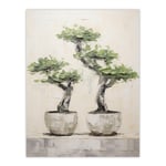 Japan Bonsai Trees In Pots Oil Painting Pallet Knife Neutral Tone Textured Tree Artwork Unframed Wall Art Print Poster Home Decor Premium