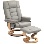 HOMCOM Fauteuil de Relaxation inclinable avec Repose-Pied Fauteuil Relax de Salon pivotant, Cadre en Bois revêtement synthétique dim. 76L x 85l x 104H cm Gris