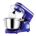 Aucma Stand Mixer, 6.2L Food Mixer, 6 Speed Kitchen Electric Mixer with Bowl, Dough Hook, Wire Whip & Beater (6.2L, Royal Blue)