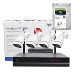 PNI Kit de vidéosurveillance House WiFi660 NVR et 4 caméras sans Fil, 3MP avec Disque Dur de 1 to Inclus