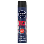 NIVEA MEN Déodorant Spray Dry Impact (1 x 200 ml), déodorant homme protection efficace 72 h, anti-transpirant aisselles testé et approuvé dans les situations du quotidien