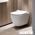 Horow - wc suspendu sans rebord avec abattant avec système d'abaissement automatique - Kit complet de wc suspendu en céramique - 52 × 36 × 36 cm