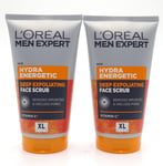 L'OREAL MEN EXPERT HYDRA ENERGETIC DEEP EXFOLIATING FACE SCRUB 150ML 2 PACK