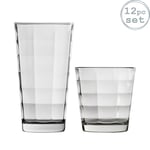 Bormioli Rocco 12 Piece Cube Glassware Set Modern Dimpled Highball Whisky Clear