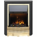 Dimplex Ropley Freestanding Optimyst Electric Fire, Brass and Black Contemporary Fire With 3D Ultra-Realistic Flame Effect, Artificial Coals, Thermostat, 2kW Adjustable Heater and Remote Control
