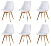 Baroni Home Chaise de Salle à Manger ou de Bureau avec Pieds en Bois, Chaise Ergonomique avec Coussin intégré 50X48X82 cm - Blanc 6 pièces