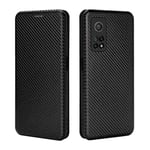 GOGME Case for Xiaomi Mi 10T Pro/Mi 10T 5G Flip Wallet Cover with [Card Slots], Anti-Scratch Carbon Fiber PC + Shockproof TPU Inner Protective + Ring Stand Holder. Black