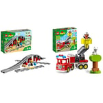 LEGO 10872 DUPLO Town Train Bridge and Tracks Toy for Kids, Building Bricks Set & 10969 DUPLO Town Fire Engine Toy for Toddlers 2 Plus Years Old, Truck with Lights and Siren