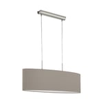 Pendant Light Colour Satin Nickel Steel Shade Taupe Fabric Bulb E27 2x60W