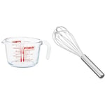 Pyrex Glass Measuring Jug, Transparent, 1 Litre & Metaltex 25 cm Stainless Steel Heavy Duty 8 Wire Whisk, Silver