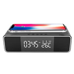 Digital Alarm Clock Wireless Charging Radio Alarm Clock with Bluetooth Speaker Temperature Display 12/24 Hour Bedside Clock With Power Saving Mode