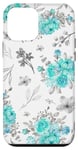Coque pour iPhone 12 mini Toile turquoise motif floral botanique français