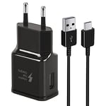 Chargeur USB, Adaptateur Rapide avec câble de Charge USB Type C 1,5 m pour Samsung Galaxy S21 S21FE S21+ S20FE S20 S20 Ultra S10 S10e S9 S8 A13 A14 A34 A52 A53/Note 8/9 Noir