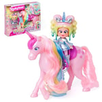 KOOKYLOOS Rainbow Unicorn - Licorne avec Cheveux véritables et poupée Iris. Comprend la Licorne Rainbow, la poupée Exclusive Iris, des vêtements et des Chaussures à la Mode, 1 Brosse et 1