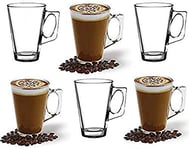 ANSIO Large Latte Glass Coffee Cups - 385ml (13 oz) - Gift Box of 6 Latte Glasses - Compatible with Tassimo Machine (6 Pack)