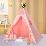 Triclicks Teepee Tent for Kids Foldable Children Play Tent for Girl and Boy Cotton Canvas Toddler WigwamTipi Playhouse Toy Gift for Indoor Outdoor Games Home Bedroom Garden Camping Beach (Pink-LC)