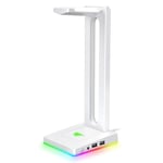 havit RGB Headphone Stand with 3.5mm AUX and 2 USB Ports Desktop Headset Stand Durable Gaming Headphones Holder for PC Gamer Headphone Accessories (TH630,white)