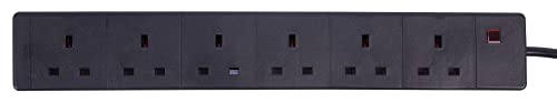 PRO ELEC PL09199 Pro Elec 6 Gang Extension Lead with 2m Cable - Black