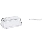Kilner Vintage Glass Butter Dish with Lid & KitchenCraft Butter Knife MasterClass of Stainless Steel, Easy Spread and Rust Resistant, 16 x 2cm (6.2 x 0.8''), Silver