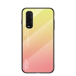 Multicolor Case for Oppo Find X2 Neo Case Gradient Clear Tempered Glass Cover Case Compatible with Oppo Find X2 Neo (Yellow)