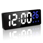 JQGO Digital Alarm Clocks Bedside Mains Powered Non Ticking, LED Clock with Temperature Display, with Adjustable Brightness, Battery Operated, Snooze, Travel Clock with 3 Alarms, Black