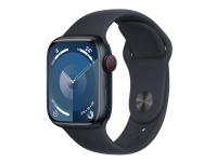 Apple Watch Series 9 (GPS + Cellular) - 41 mm - midnattsaluminium - smart klocka med sportarmband - fluoroelastomer - midnatt - bandstorlek: M/L - 64 GB - Wi-Fi, LTE, UWB, Bluetooth - 4G - 32,1 g