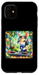 Coque pour iPhone 11 Lapin de Pâques DJ à la fête du printemps. Platines de fête
