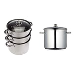 KitchenCraft 3 Tier Food Steamer Pan/Stock Pot in Gift Box, Induction Safe, Stainless Steel, 22 cm & MasterClass Induction-Safe Stainless Steel Stock Pot with Lid, 11 Litre
