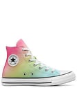 Converse Junior Girls Hyper Brights High Tops Trainers - Turquoise/Pink, Blue, Size 4 Older