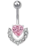 Hjärta m/Rörlig Led Rosa - Navelpiercing i Äkta Silver