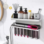 Yimerlen Airwrap Storage Holder Compatible with Dyson Airwrap Curling Iron Wall Mounted Storage Rack Holder for Bathroom Attachments Organizer (with Shampoo Comb) White