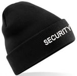 Embroidered Security Mens/Womens Black Beanie Hat