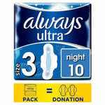 Always Ultra Night Size 3 Sanitary Towels With Wings 10