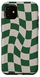 iPhone 11 Retro Wavy Forest Sage Green Checkered Checkerboard Case