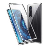 Orgstyle Case for OPPO Find X2 Pro 5G [Not for Vegan Leather Find X2 Pro 5G], Camera Lens Protector Magnetic Case Tempered Glass Front&Back Clear Cover Metal Bumper 360 Protection Cover, Silver