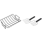 KitchenCraft KCRACKNS Non Stick Roasting Rack, V Shaped, 30 x 21 cm, Black & Poultry Lifting Forks, Turkey and Meat Lifters, Stainless Steel, 22 x 9 cm, Set of 2, Black/Silver