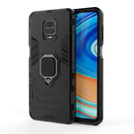 HAOYE Case for Xiaomi Redmi Note 9S, 360 degree Rotating Ring Holder Kickstand Heavy Duty Armor Shockproof Cover, Double Layer Design Silicone TPU + Hard PC Case with Magnetic Car Mount. Black