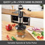Quest 3 in 1 Stick Blender, Processor & Chopper / Variable Speeds & Turbo Pulse