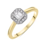 18ct Yellow Gold 0.49ct Diamond Emerald Cut Halo Ring