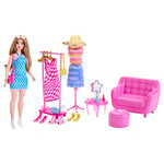 Barbie Doll and Fashion Set, Barbie Clothes with Closet Accessories like Rack and Mannequin, 32 Storytelling Pieces, HPL78