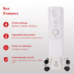 2000W 9 Fin Oil Filled Radiator Portable Electric Heater with Thermostat White