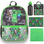 Minecraft 5-pack Creeper Ryggsäck Skolväska Med Vattenflaska Lun Multifärg One Size
