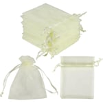 100 st beige smyckespåsar med dragsko i organza, minipåsar för godis, små presenter, smycken och örhängen