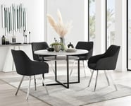 Adley Grey Concrete Effect Round Dining Table & 4 Calla Silver Leg Velvet Chairs