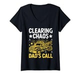 Womens Clearing Chaos Dad's Call Tow Truck Towing Driver Trucker V-Neck T-Shirt