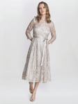Gina Bacconi Veronica Midi Embroidered Tulle Dress, Taupe